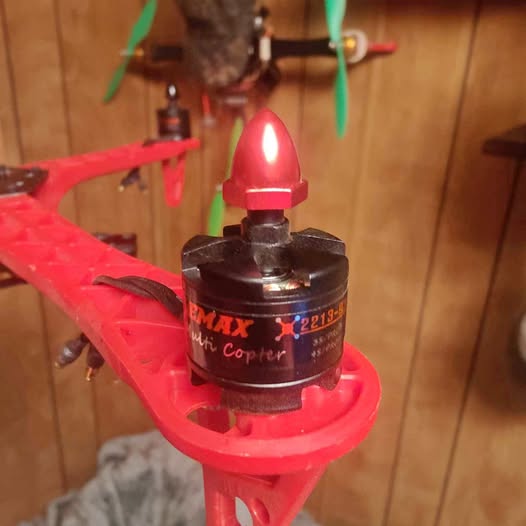 Red quad drone motor with prop mount and wiring, Eugene OR Drone kit