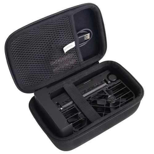 Hard EVA carrying case for drone kit, open with molded black compartments