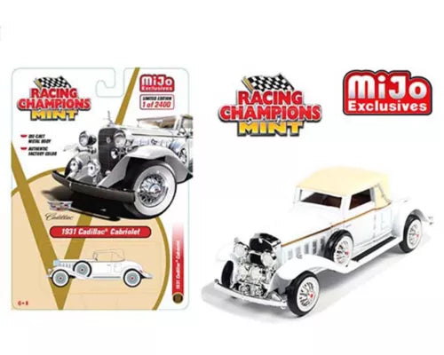 White 1931 Cadillac cabriolet diecast model, 1:64 scale, car toy