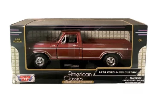 Brown 1979 Ford F-150 Custom 1:24 diecast pickup truck model, front and side view