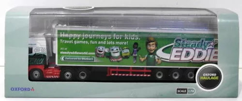 Oxford Diecast 1/76 fridge truck model with Scania Highline cab and Steady Eddie livery