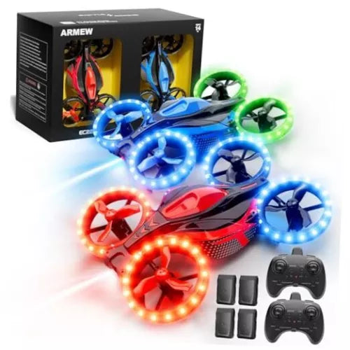 LED light kids battle drone set: blue and red quadcopter with two remotes