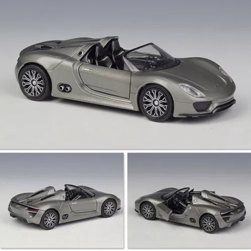 1:36 silver pull-back sports diecast model car, open cockpit, detailed wheels