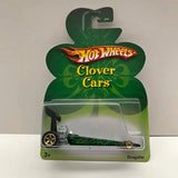 Green Hot Wheels Clover Cars dragster diecast in clear blister packaging