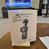 DJI Pocket 3 Creator Combo retail box with gimbal and camera illustration
