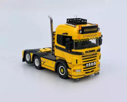 Yellow Scania tractor unit truck model diecast 1:64, front cab and trailer