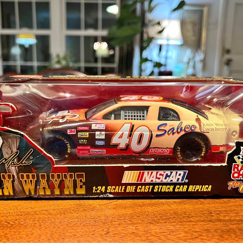 1:24 die-cast stock car model, red with #40 Sabco and John Wayne graphics