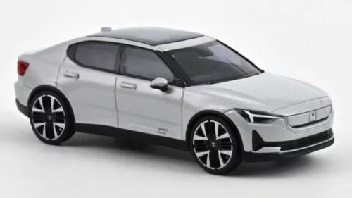 Silver Polestar 2 2024 diecast model car with black wheels and front grille