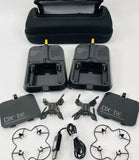 Micro drone set with two controllers, propellers, and protective carrying case