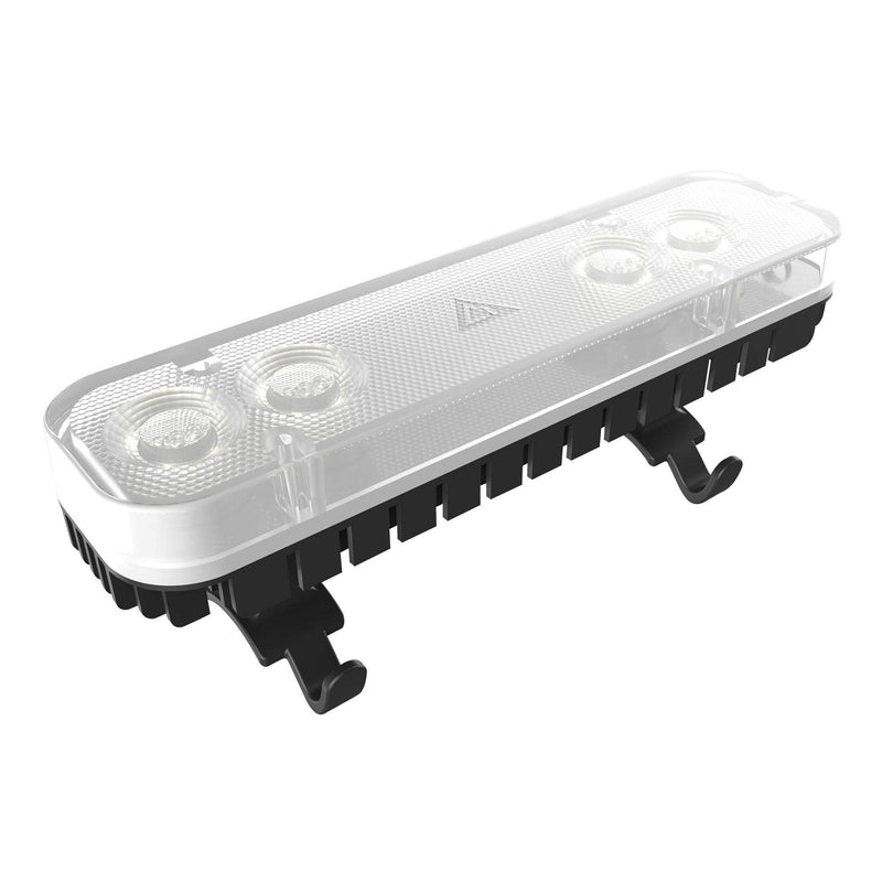 Drone flashing light bar with clear LED dome and dark mounting base