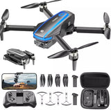 Quadcopter drone with front camera, foldable propellers, and controller kit accessories