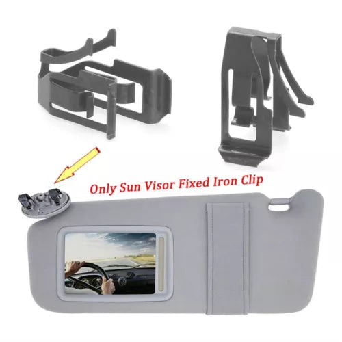 Car sun visor clip and grey holder with window, plus fixed iron clip parts