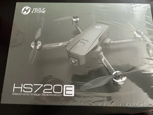 Holy Stone HS720E drone with camera box showing quadcopter front angle and HS720E text