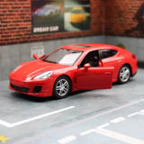 Porsche Panamera 1/36 scale diecast model car in red, front 3/4 view