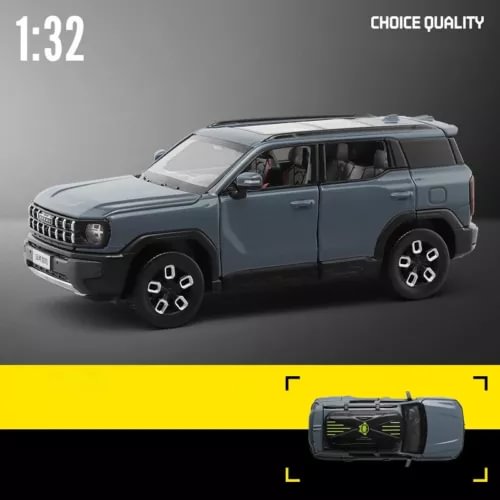 1:32 alloy SUV model car toy in blue-gray, front three-quarter view