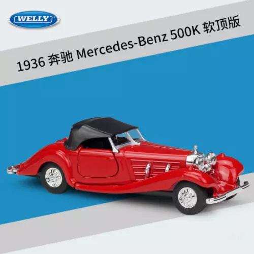 Welly red diecast Mercedes-Benz 500K 1936 pullback model car