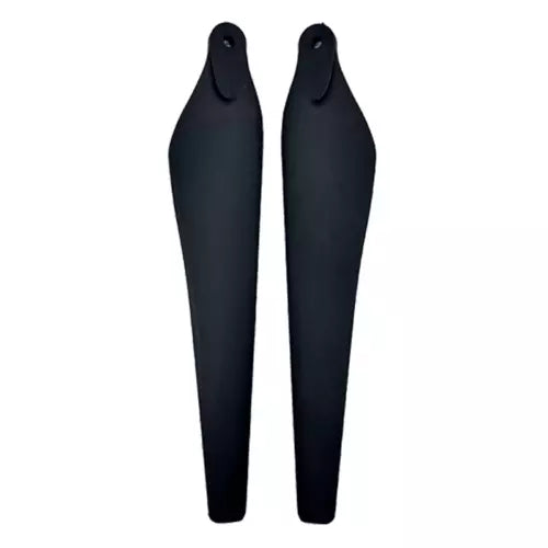 Pair of black drone propeller blades, curved carbon design