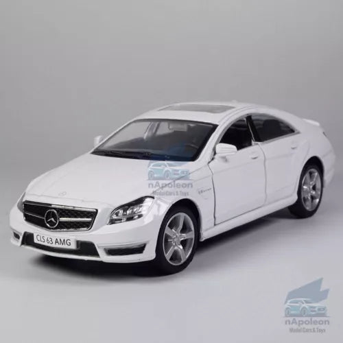White 1/36 scale diecast Mercedes CLS 63 AMG model car
