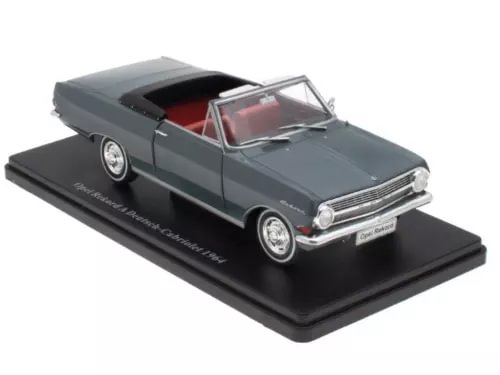 Opel Rekord A diecast cabriolet model, dark gray, front 3/4 view