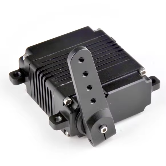 Black metal gear servo with mounting bracket and metal horn