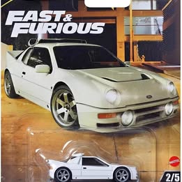 White Ford RS200 diecast model car, front view, 1:64 scale