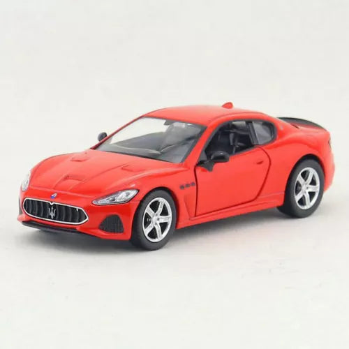 1:36 Maserati GranTurismo MC diecast model car, red, front 3/4 view, alloy wheels