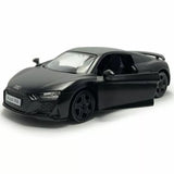 1:36 scale Audi R8 diecast model car, dark gray front 3/4 view