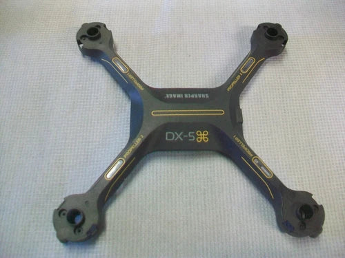 Drone top plastic body half: dark frame with four arms and mounting holes, blue accents