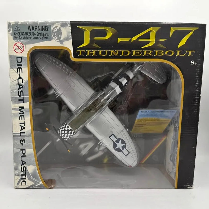 Gray metal P-47 Thunderbolt diecast airplane model in display box