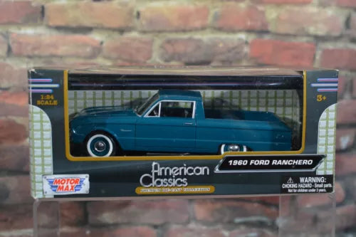 Motor Max 1:24 diecast 1960 Ford Ranchero truck in teal blue with silver wheels
