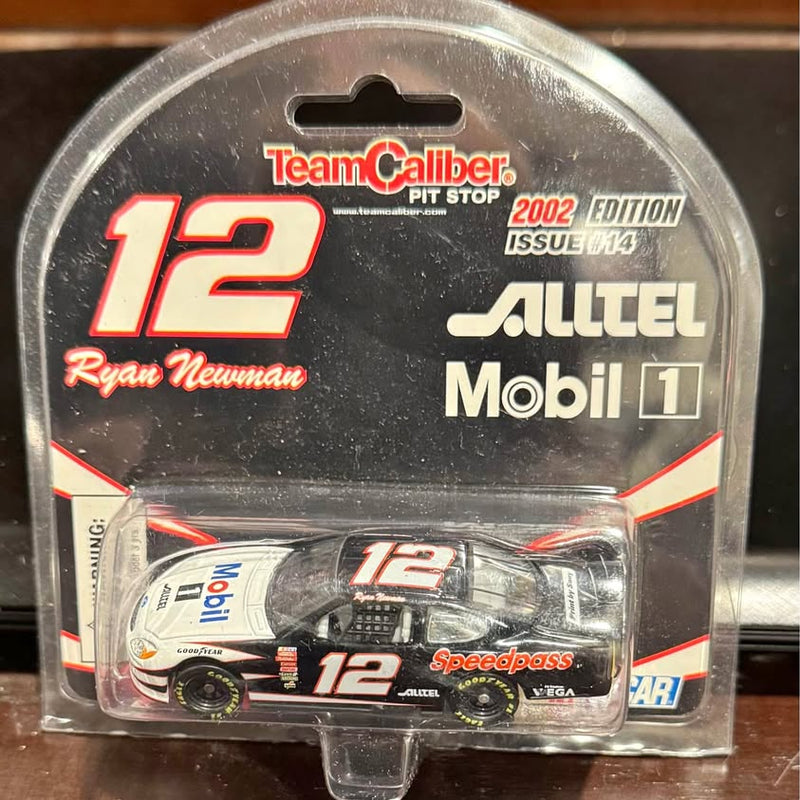 NASCAR diecast car in blister pack, #12 silver and red Team Caliber Pit Stop Ryan Newman