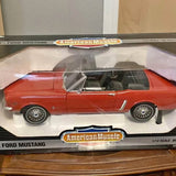 Red 1964 1/2 Ford Mustang 1/12 diecast model car, silver wheels