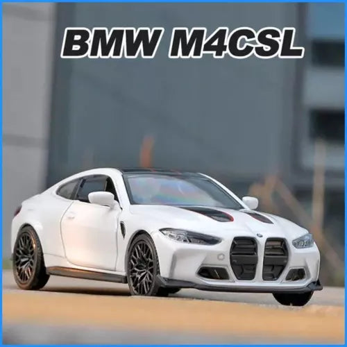 White BMW M4 CSL diecast sports car model, front 3/4 view