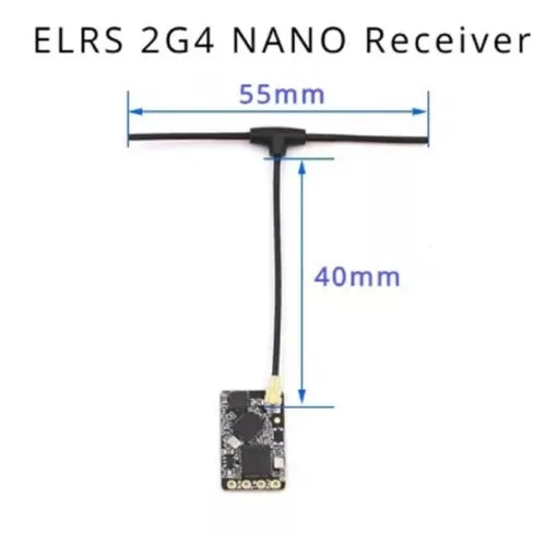 ELRS 2G4 Nano receiver with short PCB and wire antenna, 55mm x 40mm