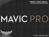 Mavic Pro decal sticker with white “MAVIC PRO” text, gold trim, wing logo