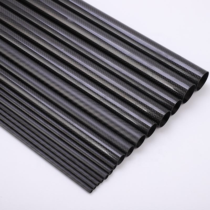 Dark carbon fiber tubes with 3K weave finish, cylindrical poles bundle