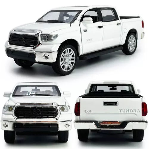 White 1:36 Tundra pickup truck diecast model with chrome grille and wheels