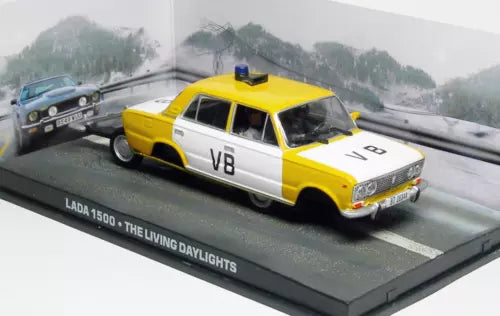 Lada 1500 diecast model car, yellow and white with V8 markings and roof lights