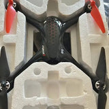 Force 1 quadcopter drone, black frame with red propeller arms and hex-pattern front panel