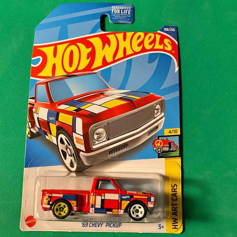 Red '69 Chevy Pickup' diecast truck on blister card