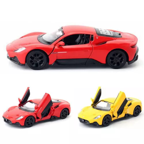 1:36 diecast toy sports cars, red and yellow, pull-back model