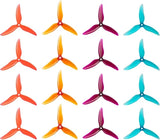 16 tri-blade drone propellers, 5-inch set in orange yellow purple and teal