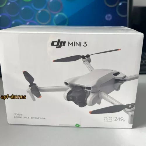 DJI Mini 3 drone product box with front drone illustration and brand logo