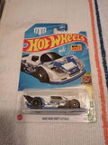 Hot Wheels diecast race car in blister pack, blue and gray drift car with black wheels