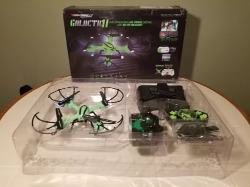 Green and black nano quadcopter drone with remote and accessories, in retail box