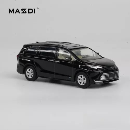 Black diecast MPV sports model car, front-side view with metal wheels