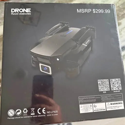 Drone retail box with front view of drone and MSRP $299.99