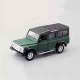 Green diecast model SUV with open front grille, black roof, and side step details