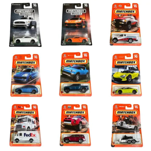 Assorted Matchbox Metal Diecast 1:64 car models in blister packs, collector set