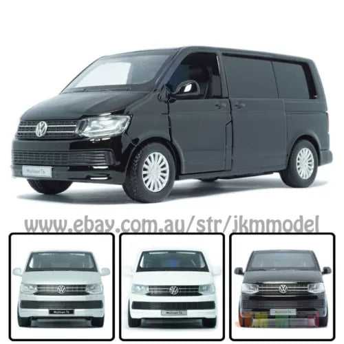 Diecast toy model car of a dark VW Multivan T6 MPV, front three-quarter view